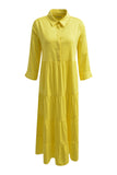 Maxidress w collar and placket and 3/4 sleeves